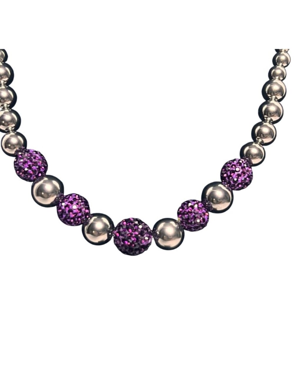 GM Stainless Steel And Purple Rhinestone Necklace (6325) - Picture 4 of 7